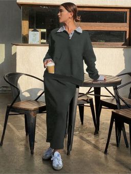 Outzidr - Charcoal Full Sleeve Pullover and Skirt Set