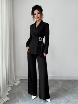 Outzidr - Black Full Sleeve Belted Detail Co-Ord Set