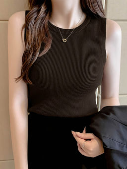 Outzidr - Brown Solid Wide Strapped Tank Top
