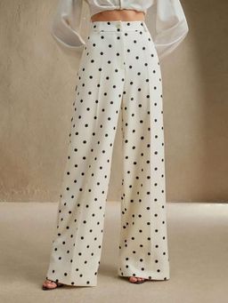 Outzidr - White High Waist Polka Printed Pant