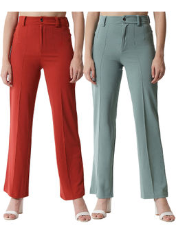 KOTTY - Women Relaxed Fit Multicolor Viscose Rayon Trousers (Pack of 2)