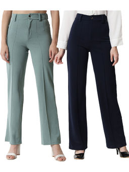 KOTTY - Women Relaxed Fit Multicolor Viscose Rayon Trousers (Pack of 2)