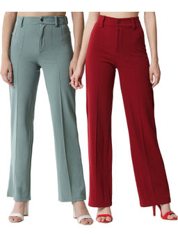 KOTTY - Women Relaxed Fit Multicolor Viscose Rayon Trousers (Pack of 2)