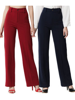KOTTY - Women Relaxed Fit Multicolor Viscose Rayon Trousers (Pack of 2)
