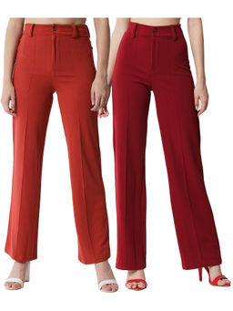 KOTTY - Women Relaxed Fit Multicolor Viscose Rayon Trousers (Pack of 2)