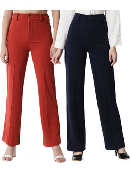 KOTTY - Women Relaxed Fit Multicolor Viscose Rayon Trousers (Pack of 2)