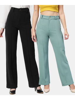 KOTTY - Women Relaxed Fit Multicolor Viscose Rayon Trousers (Pack of 2)