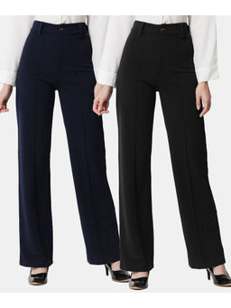 KOTTY - Women Relaxed Fit Multicolor Viscose Rayon Trousers (Pack of 2)