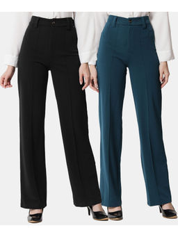 KOTTY - Women Relaxed Fit Multicolor Viscose Rayon Trousers (Pack of 2)