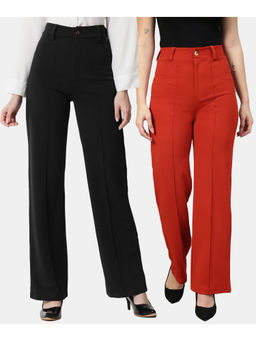 KOTTY - Women Relaxed Fit Multicolor Viscose Rayon Trousers (Pack of 2)