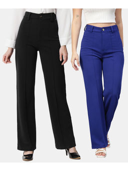 KOTTY - Women Relaxed Fit Multicolor Viscose Rayon Trousers (Pack of 2)