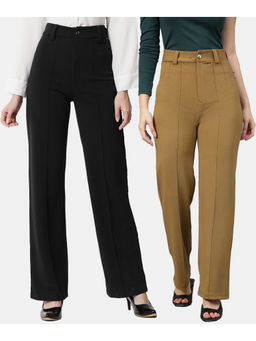 KOTTY - Women Relaxed Fit Multicolor Viscose Rayon Trousers (Pack of 2)