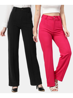 KOTTY - Women Relaxed Fit Multicolor Viscose Rayon Trousers (Pack of 2)