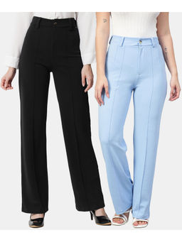 KOTTY - Women Relaxed Fit Multicolor Viscose Rayon Trousers (Pack of 2)