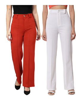 KOTTY - Women Relaxed Fit Viscose Rayon Trousers (Pack of 2)