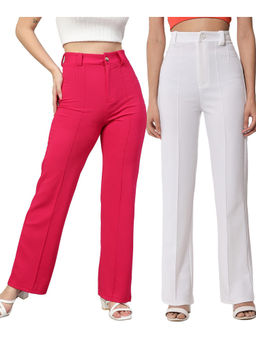 KOTTY - Women Relaxed Fit Multicolor Viscose Rayon Trousers (Pack of 2)