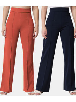 KOTTY - Women Relaxed Fit Multicolor Viscose Rayon Trousers (Pack of 2)