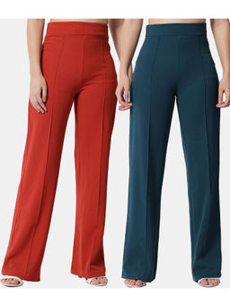 KOTTY - Women Relaxed Fit Multicolor Viscose Rayon Trousers (Pack of 2)