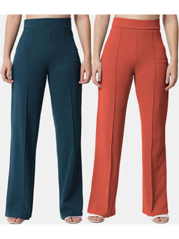KOTTY - Women Relaxed Fit Multicolor Viscose Rayon Trousers (Pack of 2)