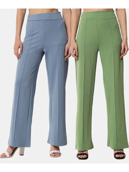 KOTTY - Women Relaxed Fit Multicolor Viscose Rayon Trousers (Pack of 2)