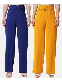 KOTTY - Women Flared Fit Multicolor Viscose Rayon Trousers (Pack of 2)