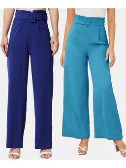 KOTTY - Women Flared Fit Multicolor Viscose Rayon Trousers (Pack of 2)