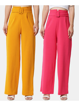 KOTTY - Women Flared Fit Multicolor Viscose Rayon Trousers (Pack of 2)