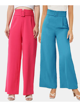KOTTY - Women Flared Fit Multicolor Viscose Rayon Trousers (Pack of 2)