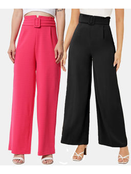 KOTTY - Women Flared Fit Multicolor Viscose Rayon Trousers (Pack of 2)