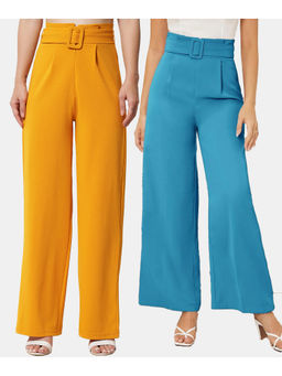 KOTTY - Women Flared Fit Multicolor Viscose Rayon Trousers (Pack of 2)