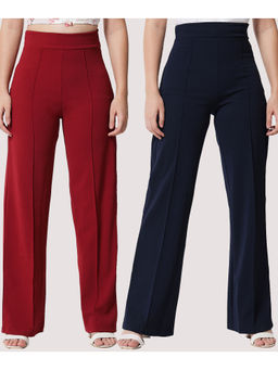 KOTTY - Women Relaxed Fit Multicolor Viscose Rayon Trousers (Pack of 2)