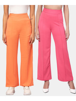 KOTTY - Women Relaxed Fit Multicolor Viscose Rayon Trousers (Pack of 2)