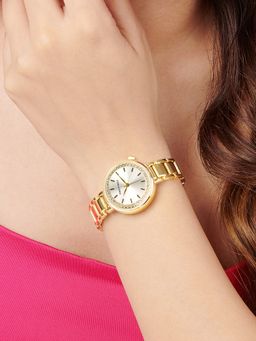 Joker and Witch - Joker & Witch Chantal Gold Watch with a Stunning Silver Dial and Metallic Strap-AMWW965 (M)