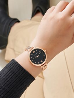 Joker and Witch - Joker & Witch Women Agnes Black Dial Rose Gold Watch (AMWW1080) (M)