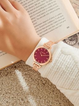 Joker and Witch - Joker & Witch Women Petite Red Dial Rose Gold Strap Watch (AMWW1091) (M)