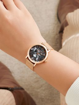 Joker and Witch - Joker & Witch Women Copenhagen Galaxy Black Dial Rose Gold Strap Watch (AMWW1116) (M)