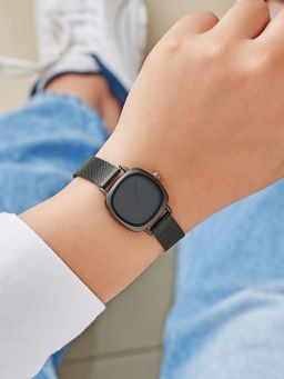 Joker and Witch - Joker & Witch Women Cinque Square Dial Black Metallic Strap Watch (AMWW1118) (M)