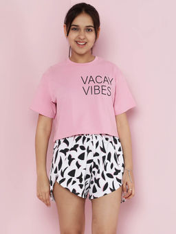 Lil Tomatoes - Pink Girls Cotton Half Sleeve Printed T-shirt and Shorts (Set of 2)