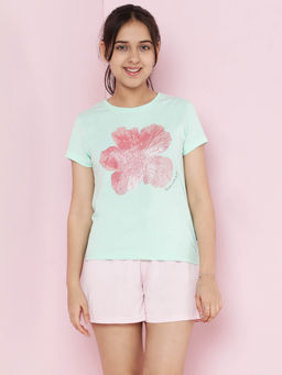 Lil Tomatoes - Green Girls Cotton Half Sleeve Printed T-shirt and Shorts (Set of 2)