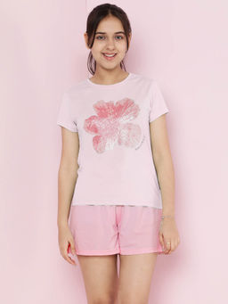 Lil Tomatoes - Pink Girls Cotton Half Sleeve Printed T-shirt and Shorts (Set of 2)