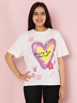 Lil Tomatoes - White Girls Cotton Half Sleeve Printed T-Shirt