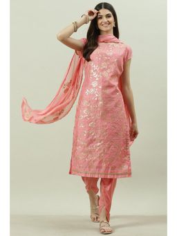 Biba - Peach Cotton Silk Unstitched Suit (Set of 3)