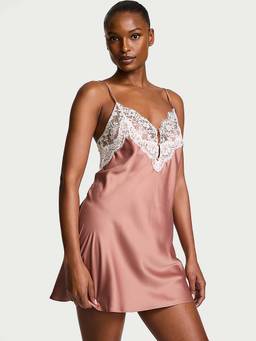 Victoria's Secret - Dream Angels Satin Lace-Trim Short Nightdress Pink