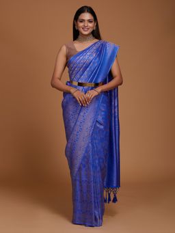 Koskii - Royal Blue Zari Work Art Silk Saree with Unstitched Blouse