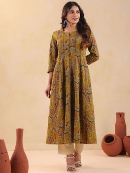 Rimeline - Women Printed V-Neck Cotton Kurta