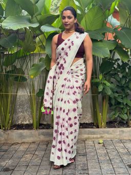 AMRUTKALA SAREES - White Designer Linen Printed Saree and Unstitched Blouse Piece