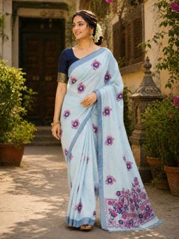 KAYOMMI - Women Soft Cotton Floral Printed Tassel Saree and Unstitched Blouse Piece