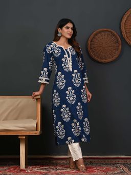 Rimeline - Women Printed Round-Neck Straight Kurta