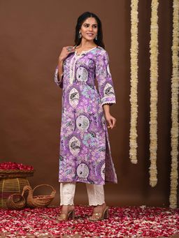 Rimeline - Women Printed Round-Neck Straight Kurta