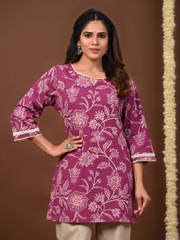 Rimeline - Women Printed Round Neck Pure Cotton Kurti
